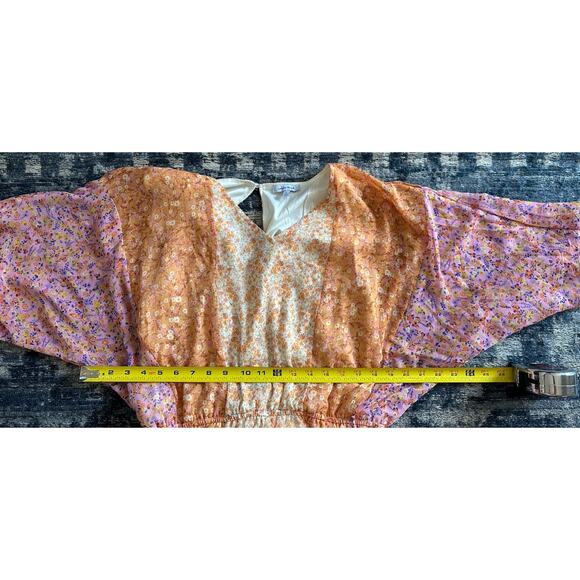 White Birch Shorts Romper Floral Print V-Neck 3/4 Dolman Sleeves Size Large Boho - Picture 6 of 9